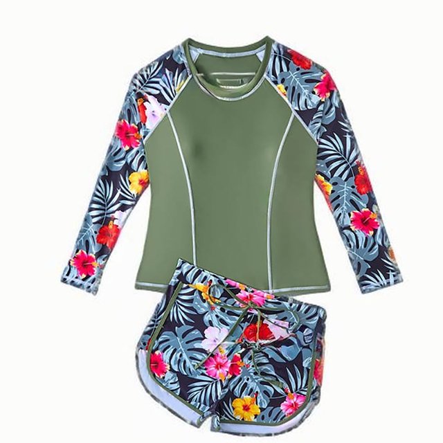 MEZZALL Toddler Long Sleeves Rash Guard Athletic Swim Aztec Tankini Sets Swimsuit Hawaii Swim Wear, 14-15 years