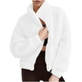 thumbnail image 2 of PiGOGI Women's Stand Collar Hoodies Long Sleeve Casual Fuzzy Fleece Smooth Sweatshirts Plush Zip Up Outdoor Pullover White XL, 2 of 6
