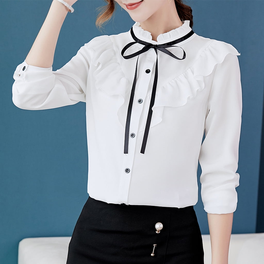 Women Puff Sleeve Victorian Shirt Bow Tie Party OL Formal Tunic Tops Blouse Tee