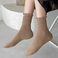 thumbnail image 5 of TNOBHG Versatile Mid-calf Socks Women's Coffee Mid-calf Lace Socks Retro Fungus Edge Stacked Solid Color Sweat-absorbent Breathable Elastic Long for Daily, 5 of 8