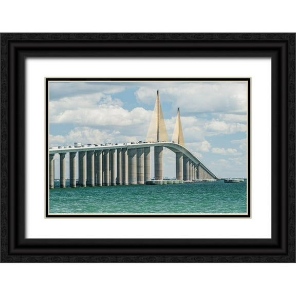 Tilley, Rob 32x23 Black Ornate Wood Framed with Double Matting Museum Art Print Titled - Florida-St Petersburg-Sunshine Skyway Bridge