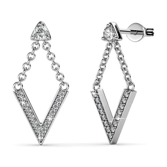 Cate & Chloe Francesca 18k White Gold Plated V Shape Drop Earrings with Swarovski Crystals for Women