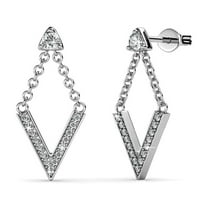 Cate & Chloe Francesca 18k White Gold Plated V Shape Drop Earrings with Swarovski Crystals for Women