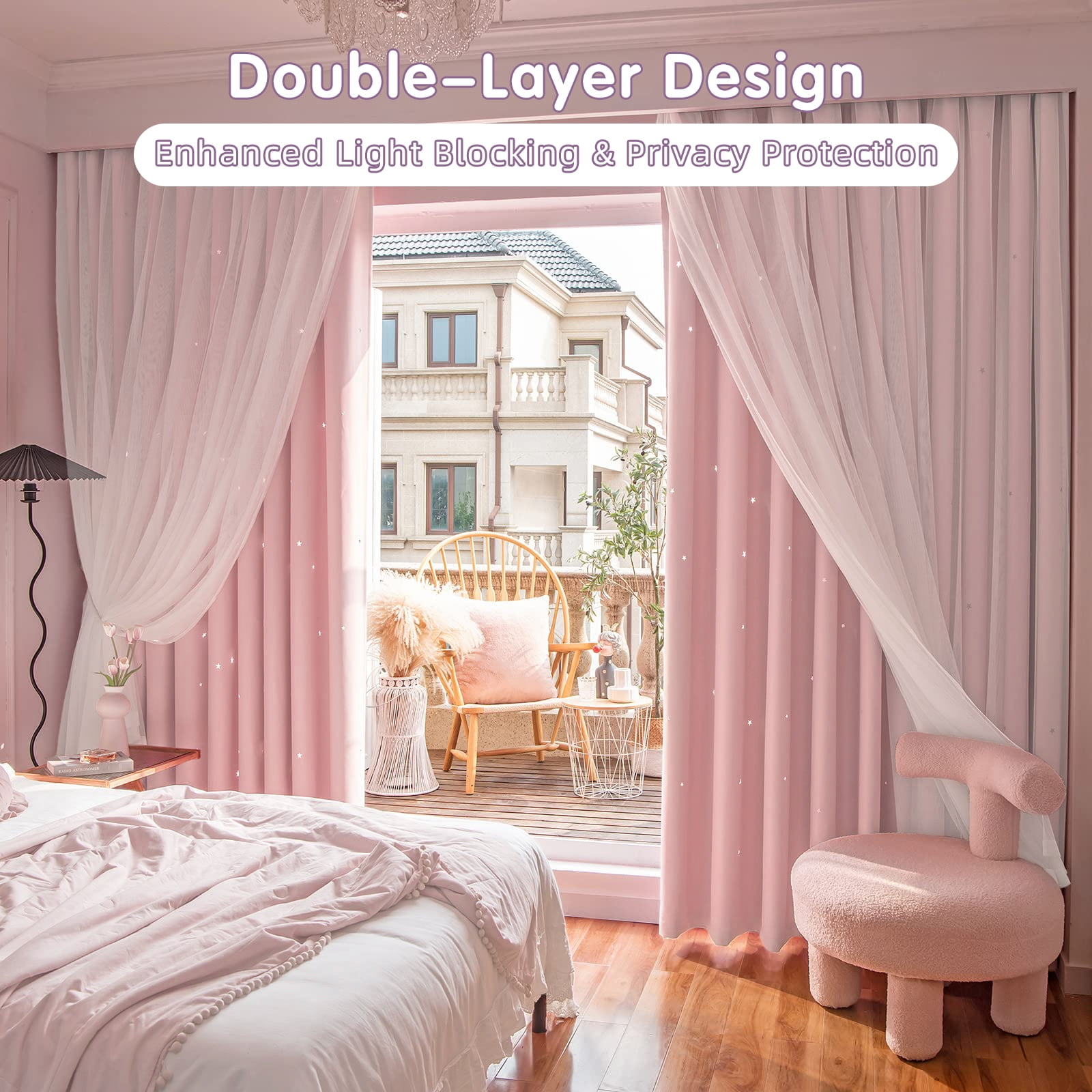 CshidWorld Blackout Curtains for Girls Kids Bedroom, Colorful Double Layer Star Cut Out Curtains for Girls Room Nursery Home Decor, 52''x 63'', 1 Panel