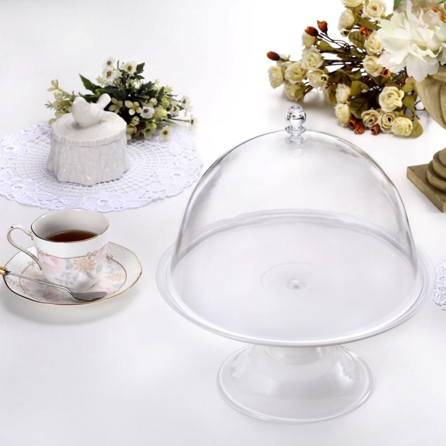 Acrylic White Pedestal Cake Stand and Clear Dome 26cm