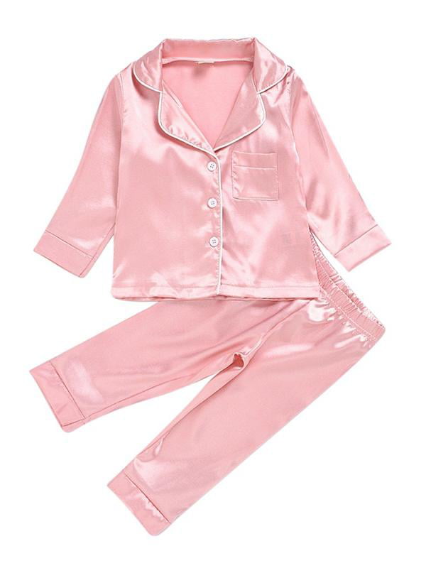 1-6Years Toddler Baby Satin Silk Pajamas Set Button-Down 2-Piece Sleepwear PJs for Kids 