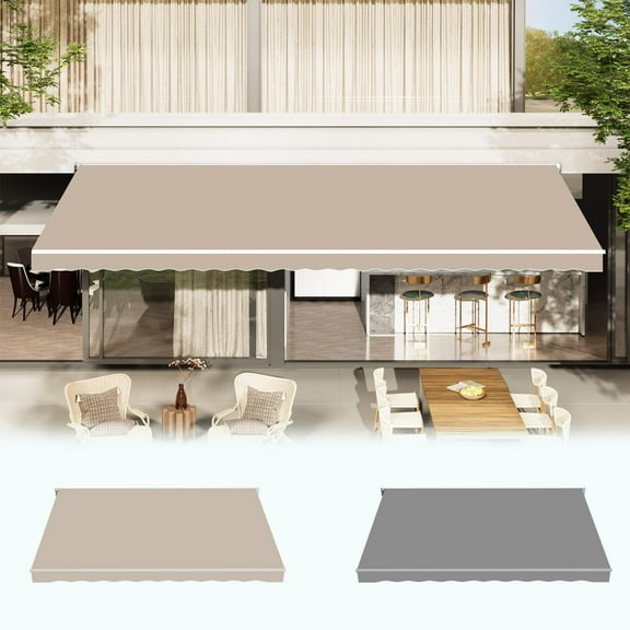 AECOJOY 10x8FT Outdoor Awning, Patio Sun/Rain Shelter w/Manual Crank, Beige