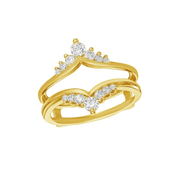 White Natural Diamond Tiara-Style Solitaire Enhancer Ring Guard in 14k Yellow Gold (1/2 Cttw)