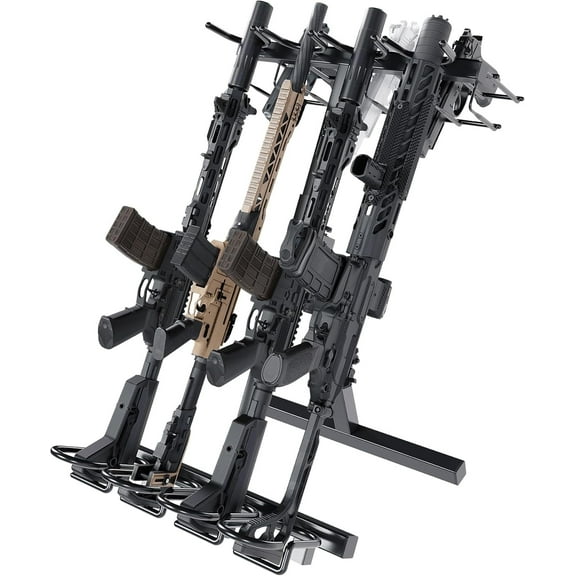 Kojem Portable Folding Gun Rack, Heavy Duty Steel Rifle Rack Stand for Shooting & Hunting Range, Holds 4 Rifles & 7 Pistols, Indoor/Outdoor Floor Gun Rack