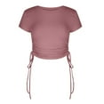thumbnail image 4 of MIUOWANP Women's Short Sleeve Tops Casual Trendy Solid Color Slim Pleat Drawstring Blouse Tops Size S(4)Pink, 4 of 8