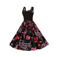 thumbnail image 2 of Seyurigaoka Women Charming Valentine's Day Print Dress, U-neck Sleeveless Big Hem One-piece, 2 of 9