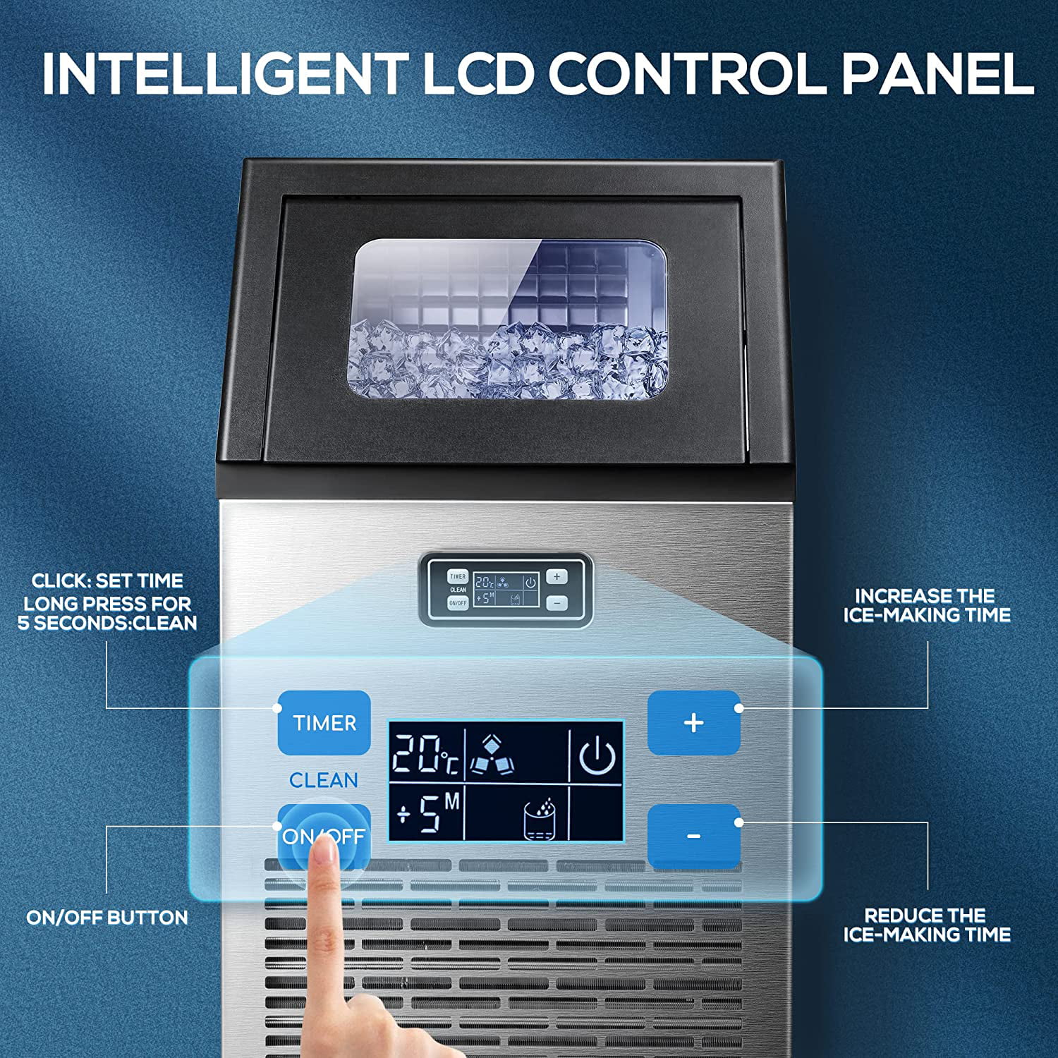 100Lbs/24H Commercial Ice Maker, 45 Cubes in 11 Mins, Stainless Steel, Auto Clean, Under Counter for Home/Bar Use， Auseo