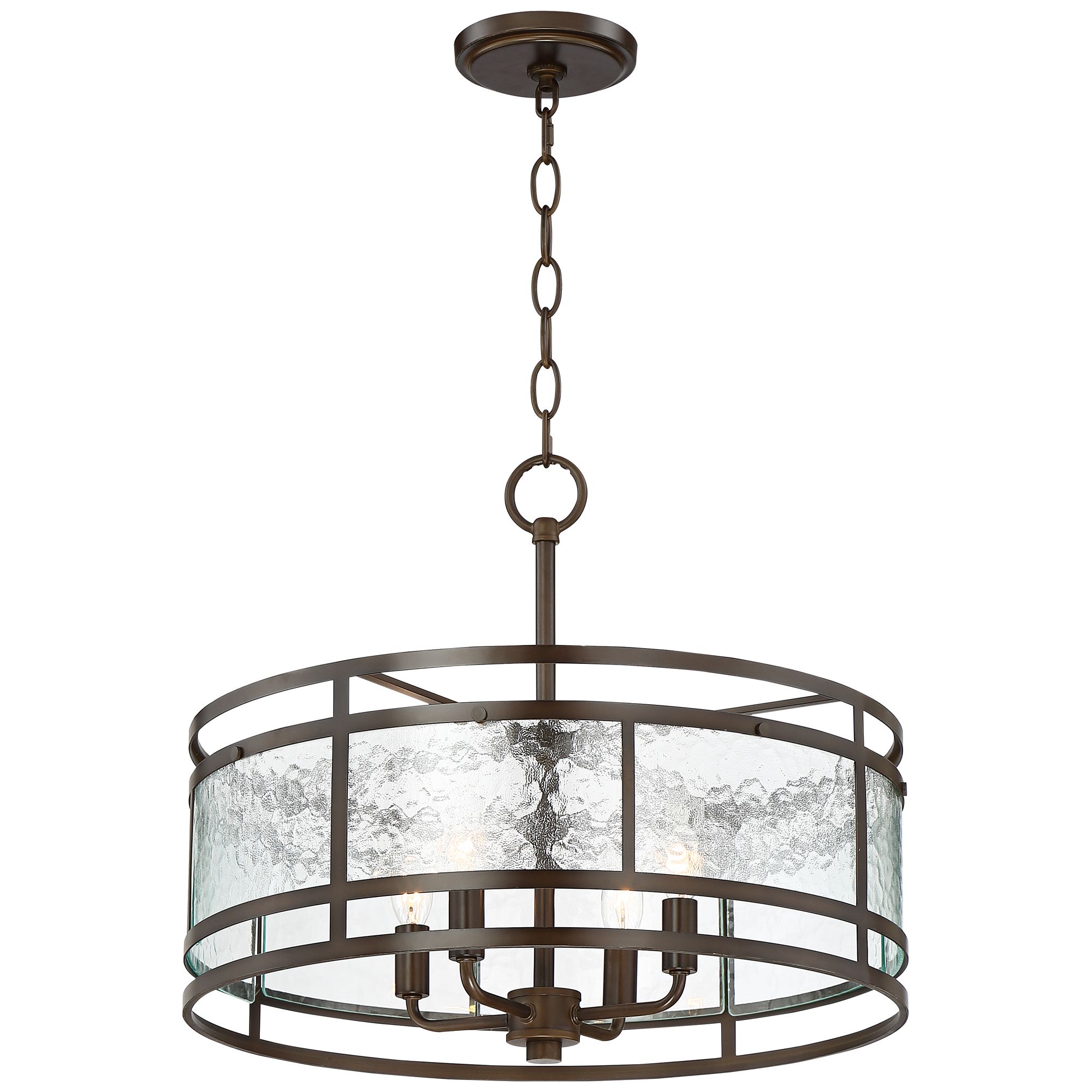 Franklin Iron Works Edinger Oil Rubbed Bronze Pendant Chandelier 20" Wide Rustic Clear Waterglass Textured Shade 4-Light Fixture for Dining Room House