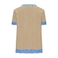 thumbnail image 4 of UAMVSH Short Sleeve Shirts for Women Crewneck Patchwork Knit Tops Casual Summer Loose Striped T Shirt Fashion Clothing, 4 of 5