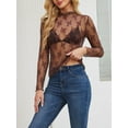 thumbnail image 7 of Siliteelon Womens Lace Mesh Long Sleeve Top Mock Neck Sheer See Through Sexy Blouse Floral Layering Shirt, 7 of 7