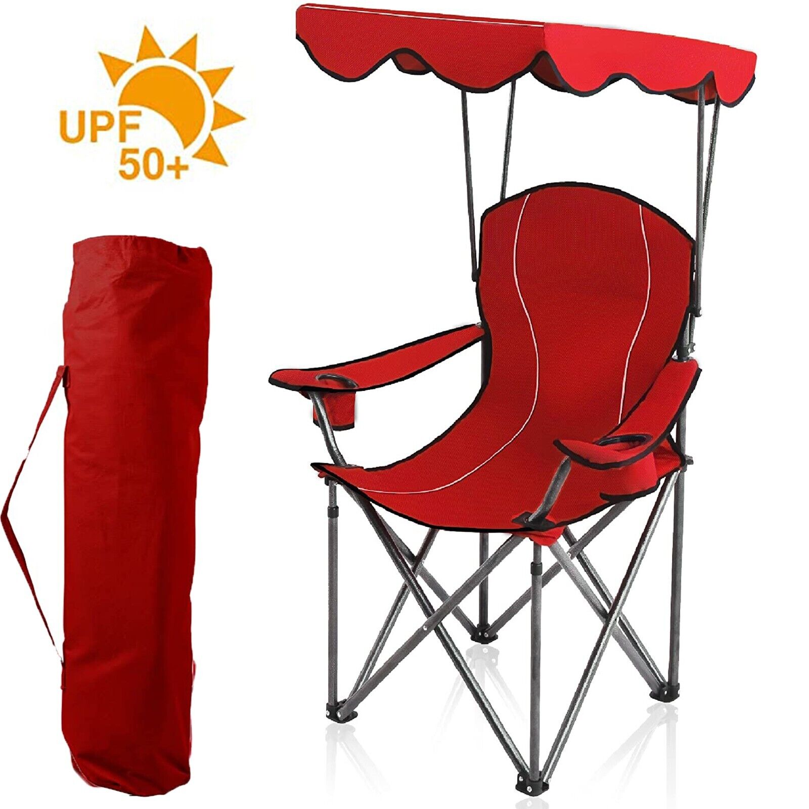 Heavy Duty Camping Chair with Canopy Shade and Cup Holder Foldable