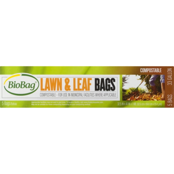 BioBag Lawn and Leaf Bags, 33 Gallon, 5 Bags