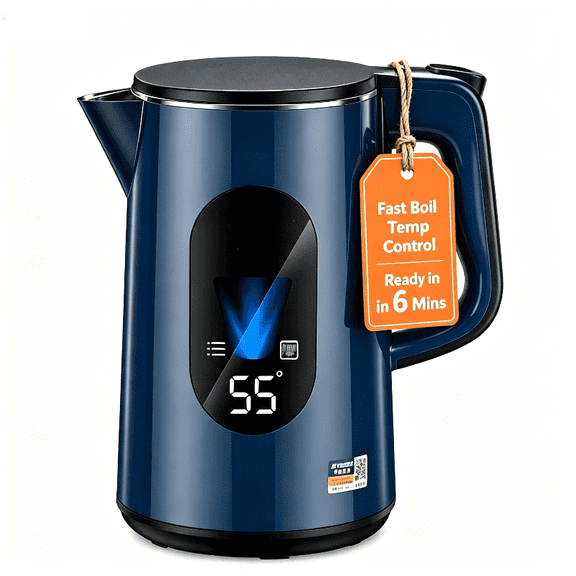 3.0L Electric Kettle Temperature Control, Double‑Layer Anti‑Scald Hot Water Kettle with Keep‑Warm Function, Stainless Steel Inner, Fast Boil Auto Shut‑Off, 1500‑2000W, Navy Blue