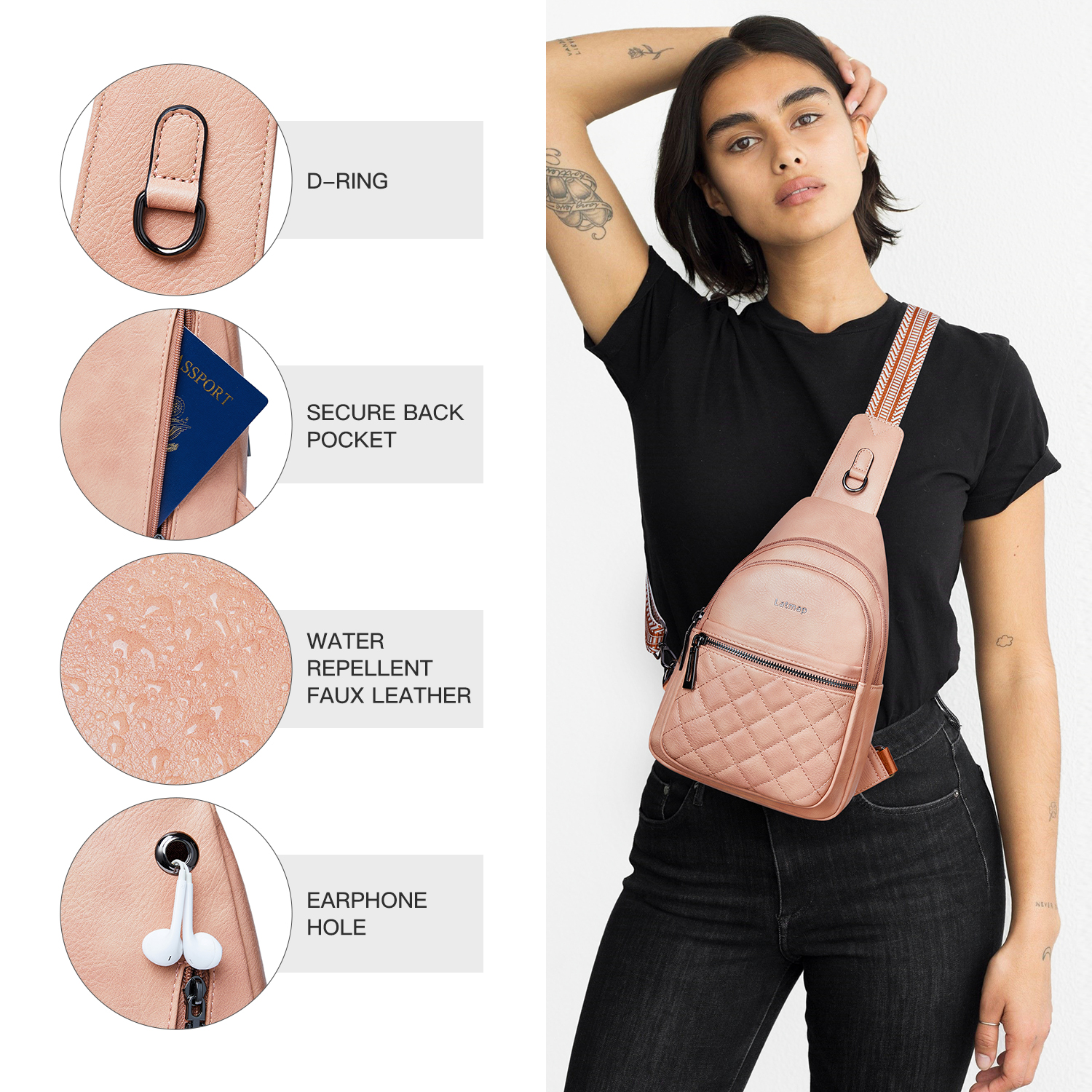 Sling Bag for Women Crossbody Fanny Pack - Lightweight Waterproof Faux Leather Purse for Travel Hiking Running Hands-Free
