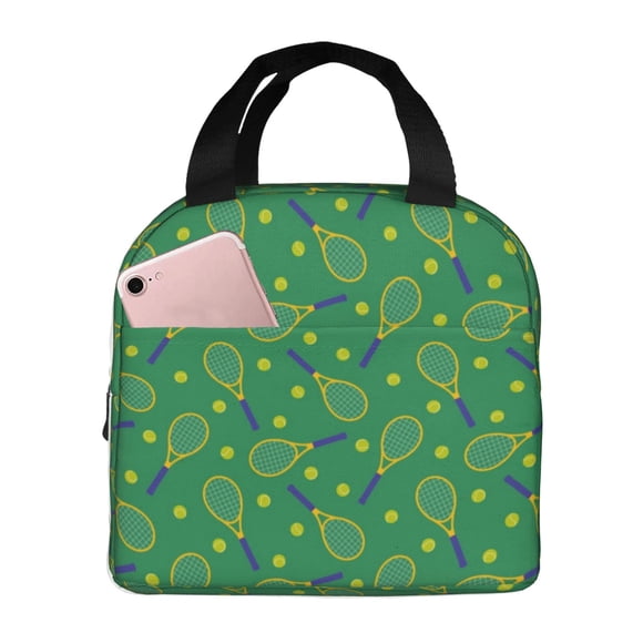 Easygdp Tennis Rockets And Balls Bolsa Térmica Premium - Tela Oxford Impermeable, Gran Capacidad, Bolsillo Frontal, Unisex para Trabajo, Escuela, Actividades al Aire Libre y Picnics