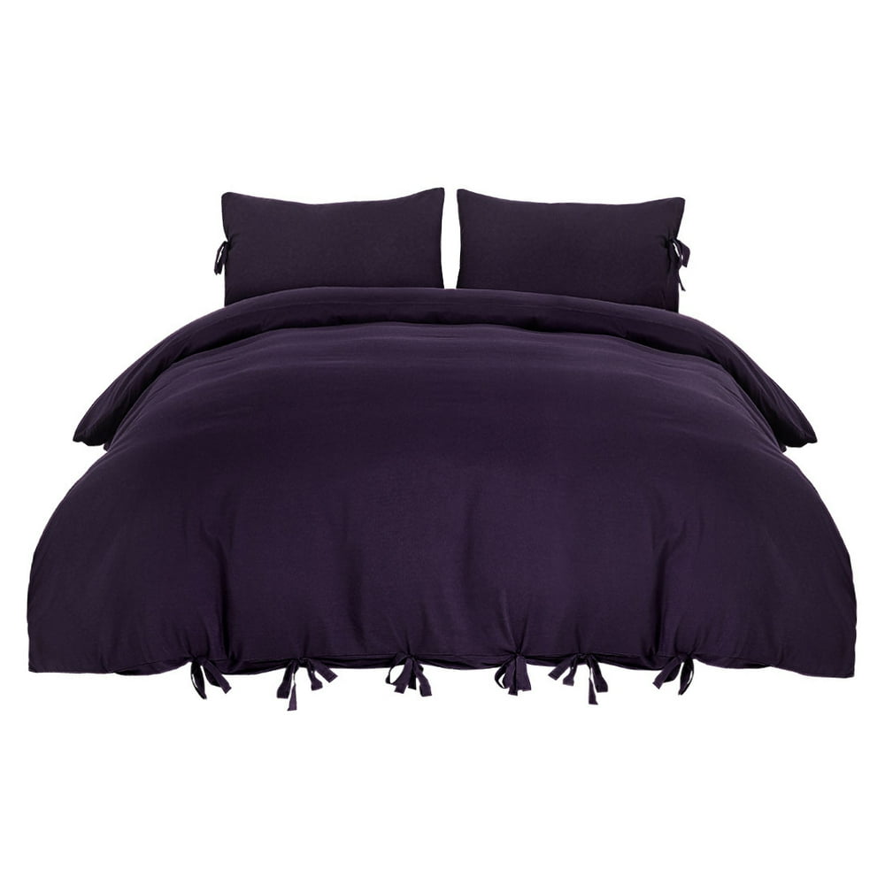 Unique Bargains 3Pack Bow Tie Duvet Cover Bedding Set Twin Dark Purple