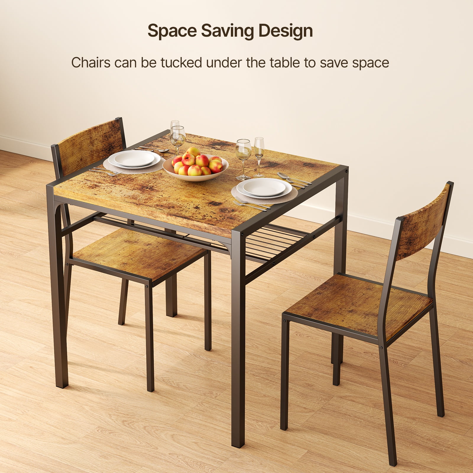 Lofka Modern Dining Room Table Set for 2 with Storage Shelf for Kitchen/Small Spaces, Retro