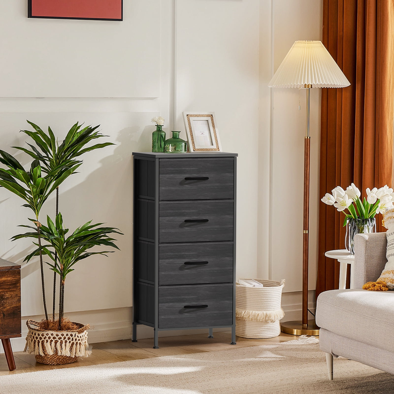 SWEETCRISPY Fabric Dresser With 4 Drawers, Storage Chest For Bedroom, Closet, Living Room, Hallway - Available In Black