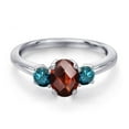 thumbnail image 3 of Gem Stone King 925 Sterling Silver Red Garnet and Blue Diamond Engagement Ring for Women | 1.30 Cttw | Oval Checkerboard 7X5MM | Gemstone January Birthstone | Size 8, 3 of 6