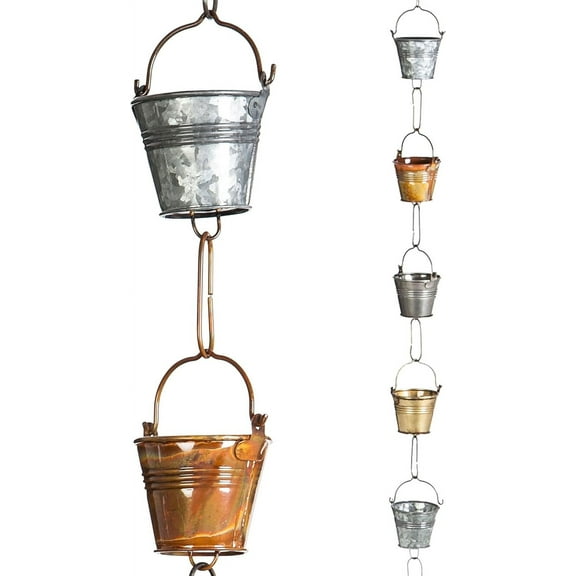 Iron Buckets  Metal Rain Chain - Gutter Downspout Diverter, Decorative Garden Rain Catcher, Outside, Garden, Patio, and Deck
