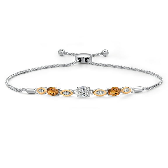 Gem Stone King 1.50 Ct DEF Lab Grown Diamond Orange Red Madeira Citrine 925 Silver and 10K Yellow Gold Bracelet