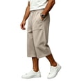 thumbnail image 4 of longantii Men's Capri Pant Baggy Below Knee Summer Casual Wide Leg Loose Drawstring 3/4 Pant with Pockets Khaki M, 4 of 8