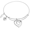 thumbnail image 3 of Sterling Silver Mother Daughter Forever Love Heart Leaf Dangle Charm Adjustable Wire Bangle Bracelet, 3 of 3