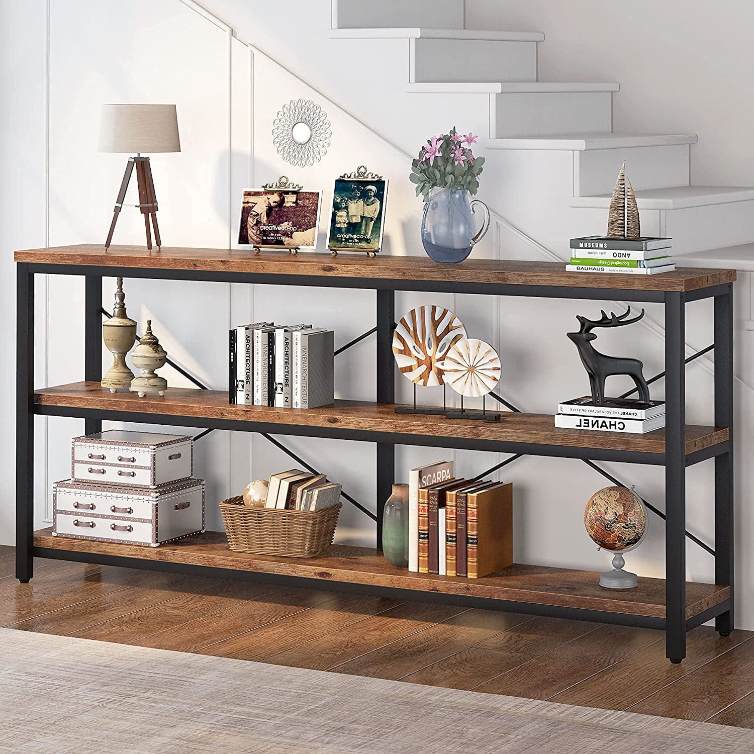 Entryway Hallway 3-Tier Sofa Side Console Table with Drawer & Storage Shelves US 