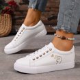 thumbnail image 2 of Women's Fashion Sneakers Flat Low-Top Lace-Up Comfortable School Casual Tennis Shoes Walking Travel Shoes Dress Sneakers(Color:White2,Size:5.5), 2 of 9