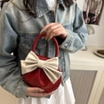 thumbnail image 2 of Compact PU Handbag Contemporary Top Handle Bag Bows Charm Trendy Pleated Design Evening Purse For Women and, 2 of 17