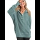 thumbnail image 3 of Sudadera con Capucha de Larga Extragrande para Mujer, Cuello en V, Botones y Abertura Lateral, Estilo Informal. Verde Pavo Real XL, 3 of 9