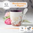 thumbnail image 4 of Christian Art Gifts Coffee and Tea Scripture Mug with Ceramic Spoon Set for Women: Be Still and Know - Psalm 46:10 Inspirational Bible Verse Message Hot & Cold Beverage, Purple/White Floral, 12 oz., 4 of 6