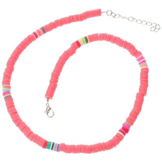 Collier Femme Plage Loisirs Chaîne Personnalisée Pièces Rondes en Argile (Corail Rose 6mm)