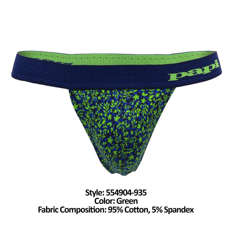 PAPI MENS UNDERWEAR THONG, COLOR: BLUE AND GREEN LEAF PATTERN SIZE