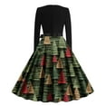 thumbnail image 6 of Women's Cocktail Dresses Christmas Print Wrap Long Sleeve Cocktail Dress Pleated A Line Fit and Flare Wedding Guest Dress, 6 of 6