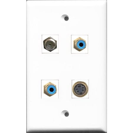 RiteAV - 2 Port RCA Blue and 1 Port Coax Cable TV- F-Type and 1 Port S-Video Wall Plate