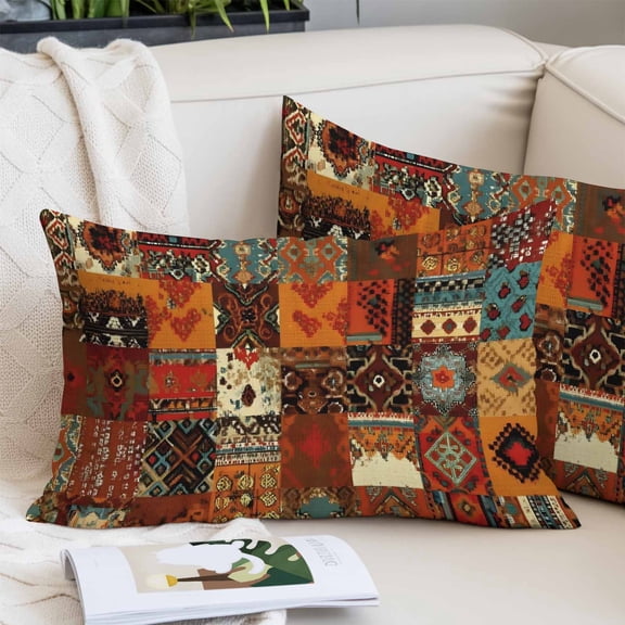 Boho Vintage Pillow Covers 12"x20", Brown Ethnic Middle Century Geometric Soft Brushed Microfiber Breathable Throw Pillow Covers, Pillowcase with Zipper for Couch Sofa Bedroom Living Room