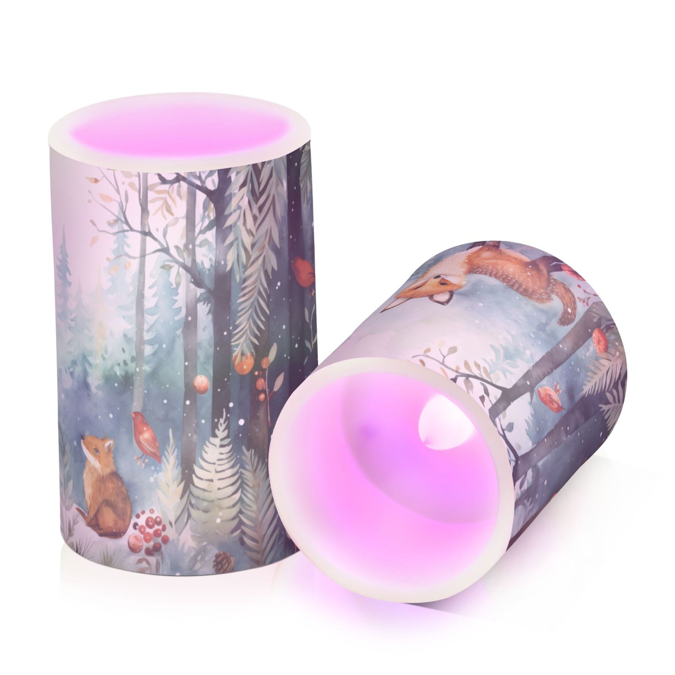 Foxes Trees Forest Flowers Flameless Candles&nbsp;LED Lights Battery Operated Candles with Remote and Timers Flicker Lights Votive Set of 2