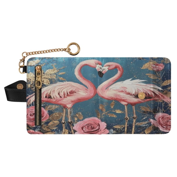 Qxltty Raggedy Pink Flamingos Ladies Wallet Rfid Slim Thin Compact Credit Card Women Wallet Zipper Coin Pocket and ID Window for Female Gifts