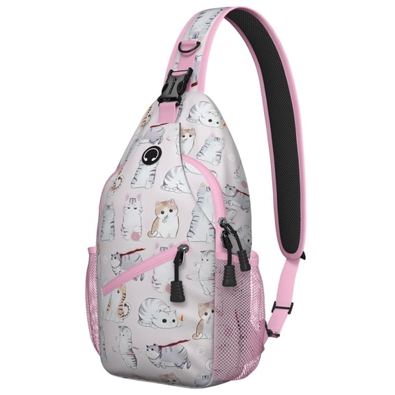 Cute Cat Crossbody Sling Backpack, Funny Watercolor Cat and Paw Illustration Bag, Artistic Pet Gift for Cat Lovers Travel