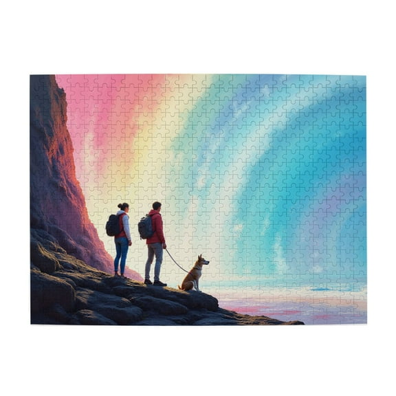 500 Piece Jigsaw Puzzles For Adults Couple With Dog At Rainbow Ocean Challenging And Relaxing Adult Puzzle， Vibrant Artwork， Great Gift Idea