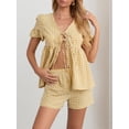 thumbnail image 6 of Raccmtaty Women's Summer Plaid Outfits Ruffled Short Sleeve Tie-Up Front Peplum Tops with Elastic Waist Shorts Set Streetwear, 6 of 8