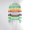 thumbnail image 4 of Women Crochet Knit See Through Tops Rainbow Stripe Long Sleeve Hollow Out Beach Cover Up, 4 of 9