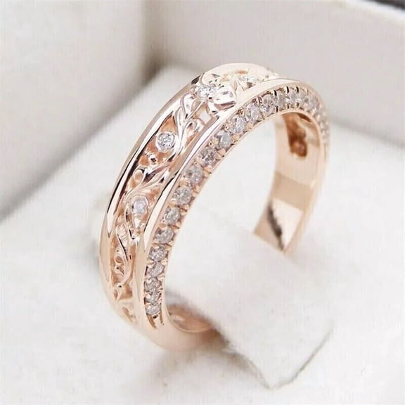 Classic Ring 1.50Ct Round Cut Simulated Diamond Women's Half Eternity Wedding Band Ring 14k Rose Gold Plated Silver