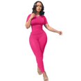 thumbnail image 1 of Lounge Wear Ribbed Casual 2 Piece Summer Shorts Set For Women Sleeve Top+Elastic Leggings Outfits, 1 of 5
